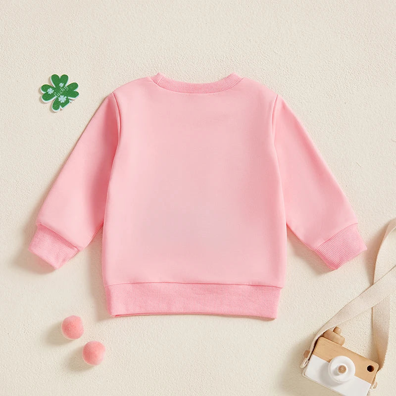 Toddler Baby Girl Irish Sweatshirt Bow Clover Embroidery Long Sleeve