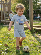 Toddler Baby Boy Outfit Excavator Embroidered Striped Short Sleeve