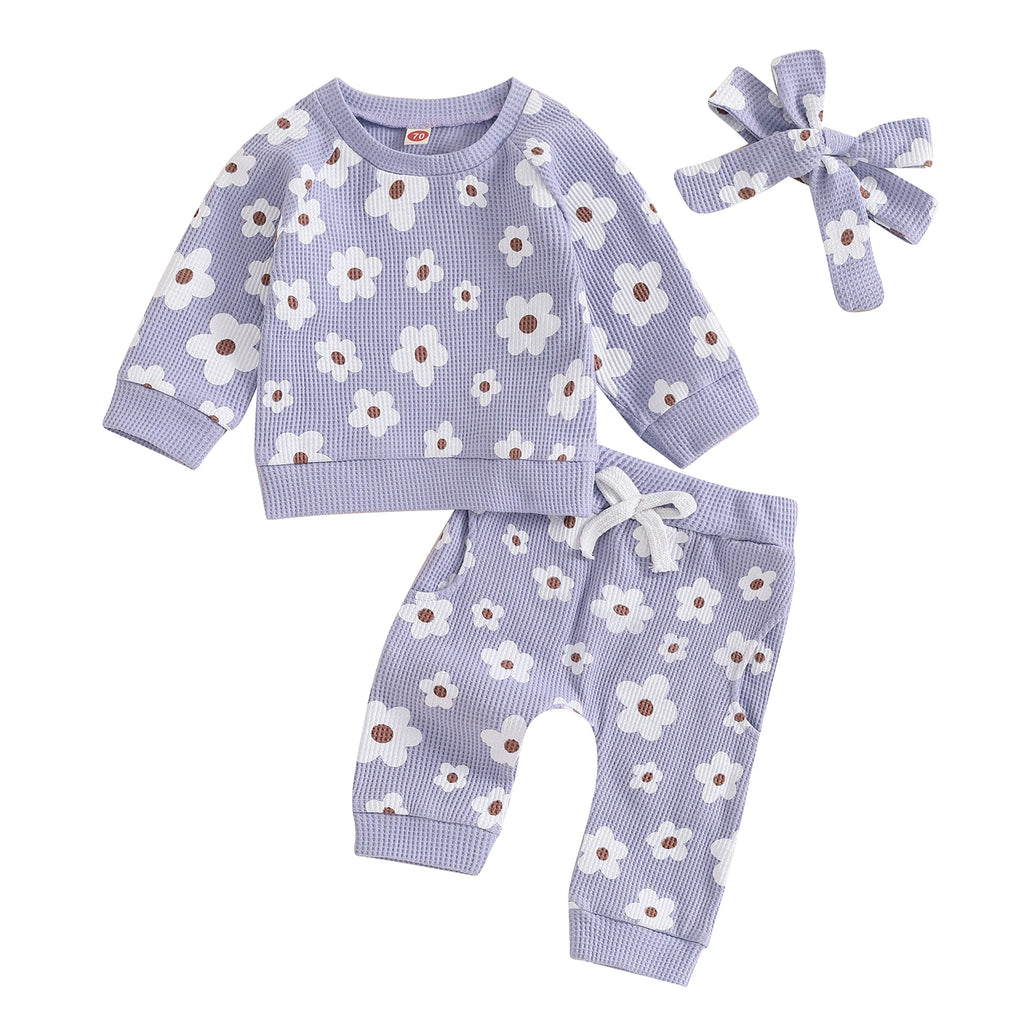 Lioraitiin Infant Baby Girl 2Pcs Set Flower Print Long Sleeve
