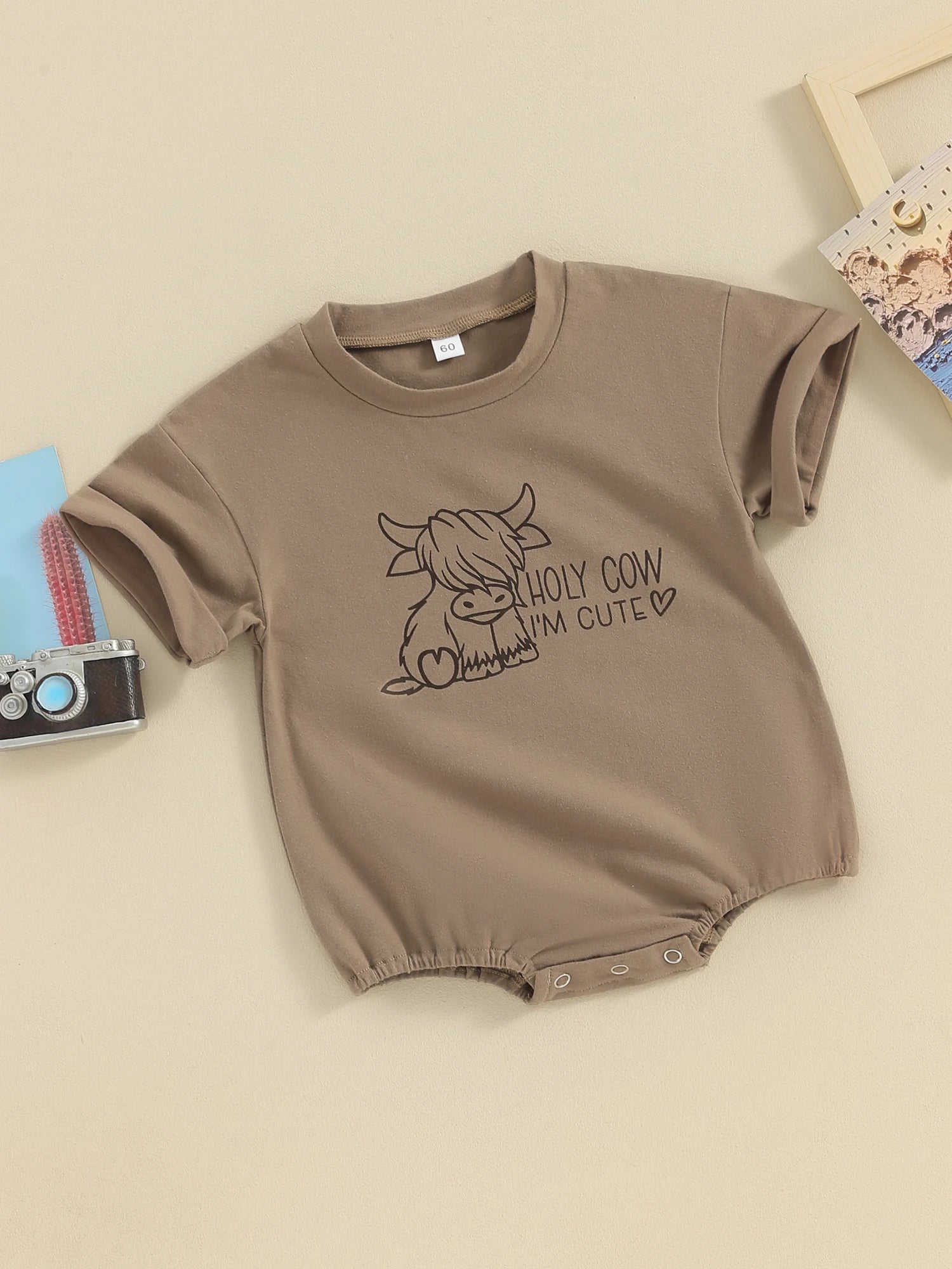 Lioraitiin Baby Boy Girl Western Cow Print Oversized Bubble Romper