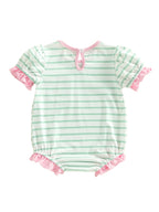 Lioraitiin Baby Girl Striped Romper Ruffle Trim Short Sleeve Crewneck