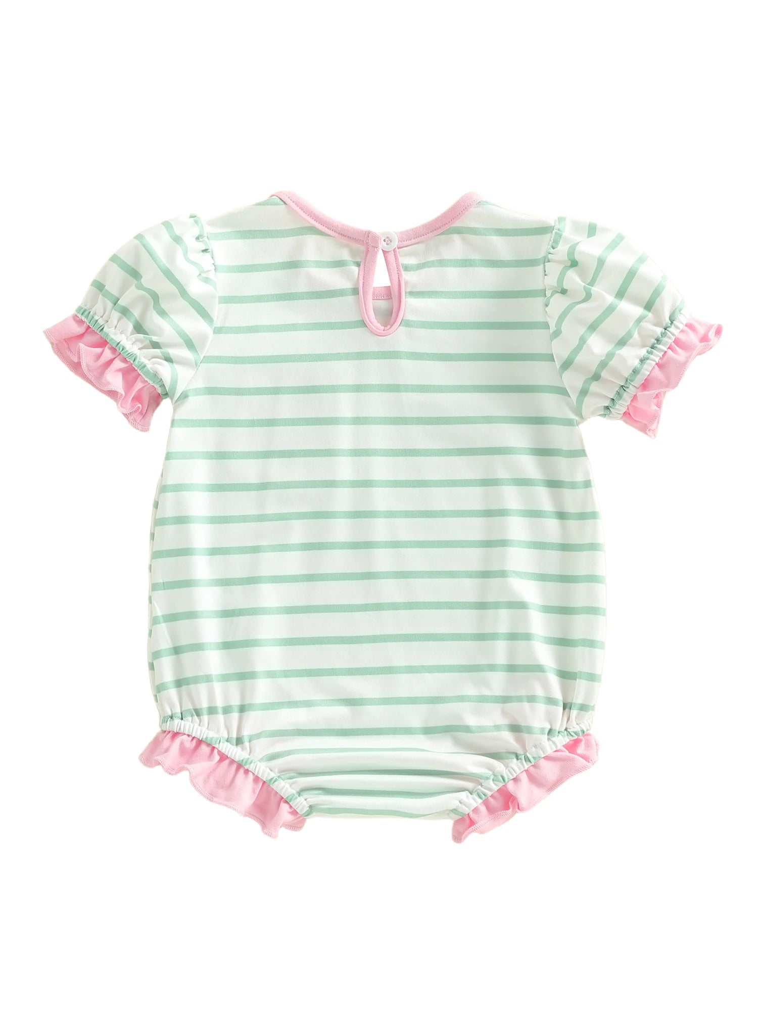 Lioraitiin Baby Girl Striped Romper Ruffle Trim Short Sleeve Crewneck