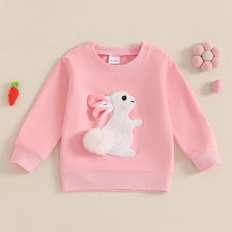 Lioraitiin Toddler Girls Boys Sweatshirts Easter Rabbit Embroidered