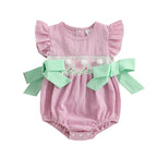 Lioraitiin Baby Girls Rompers Easter Rabbit Embroidery Plaid Fly