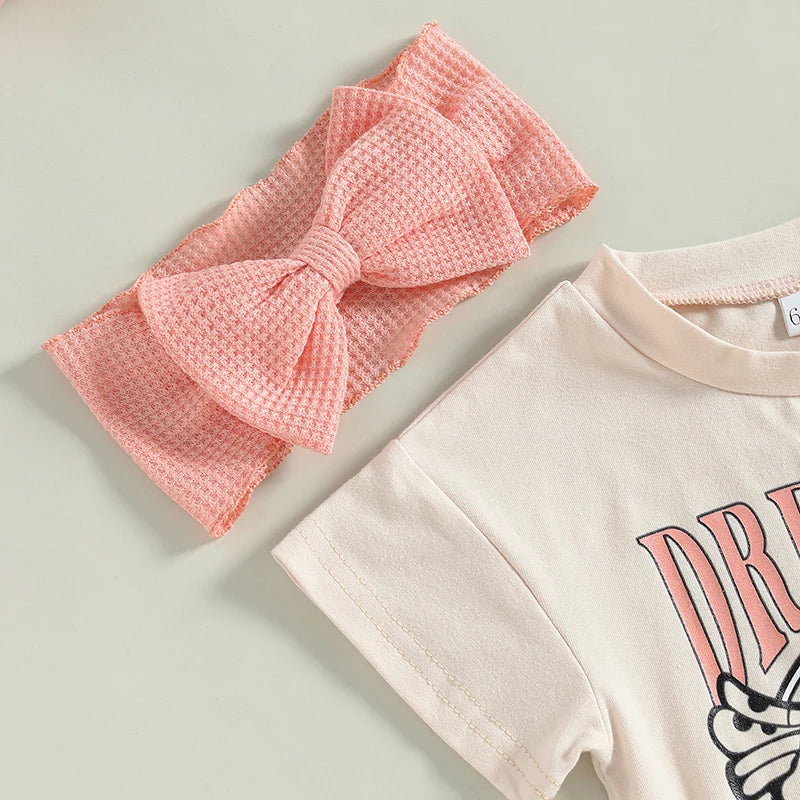 Lioraitiin 0-18M Infant Baby Girl 2Pcs Bodysuit Short Sleeve Letters