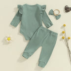 Lioraitiin Baby Girls Ribbed Set Letter Print Long Sleeve Round Neck