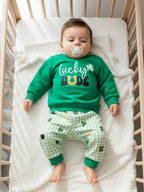 Lioraitiin Toddler Baby Girls Outfits Shamrock Letter Print Crew Neck
