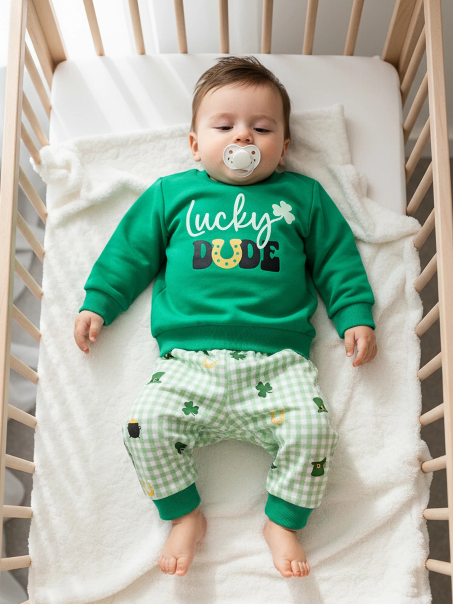 Lioraitiin Toddler Baby Girls Outfits Shamrock Letter Print Crew Neck
