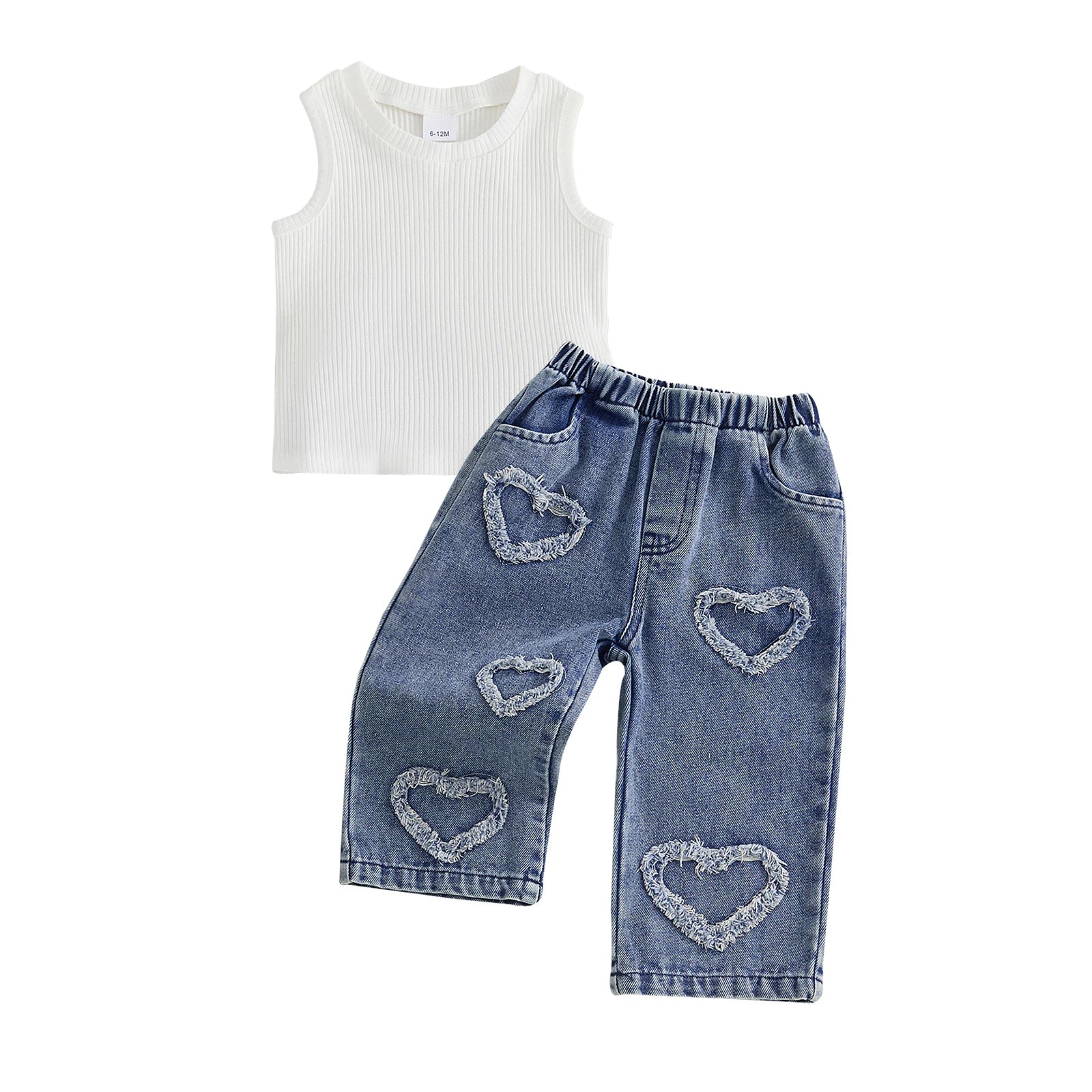 Lioraitiin 2Pcs Toddler Girls Outfits Sleeveless Crew Neck Solid