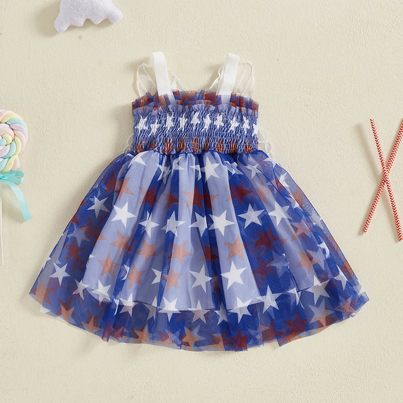Toddler Girls Fourth of July Cami Dress Sleeveless Stars Print Wing