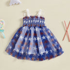 Toddler Girls Fourth of July Cami Dress Sleeveless Stars Print Wing