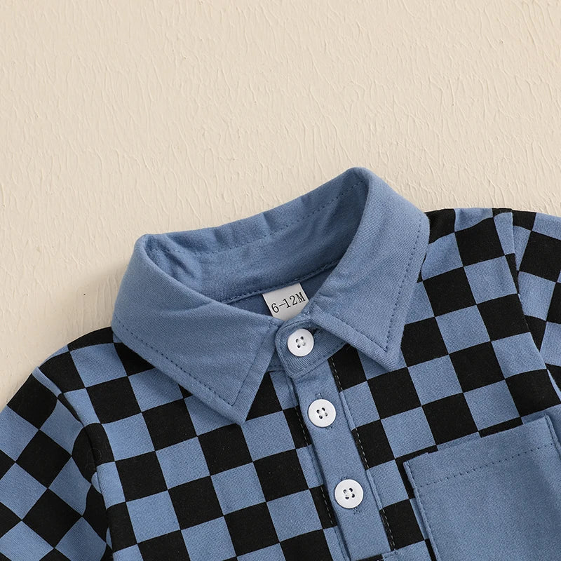 Lioraitiin Toddler Boys Shorts Sets Short Sleeve Lapel Checkerboard