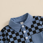 Lioraitiin Toddler Boys Shorts Sets Short Sleeve Lapel Checkerboard