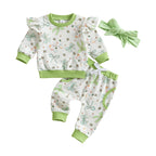 Lioraitiin Toddler Baby Girl Irish Outfits Bow Clover Print Crew Neck