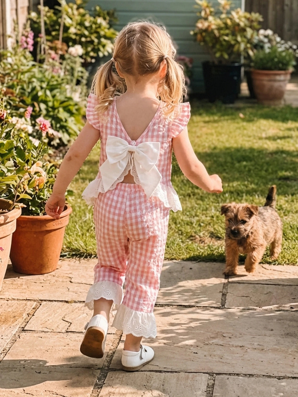 Lioraitiin 2Pcs Toddler Girls Outfits Flying Sleeve Crew Neck Plaid