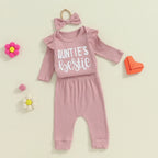 Lioraitiin Baby Girls Ribbed Set Letter Print Long Sleeve Round Neck