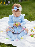 Baby Girl Easter Outfit, Long Sleeve Letters Romper with Eggs Print