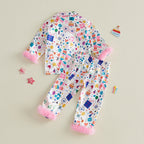 Toddler Girls Birthday Pajamas Set Long Sleeve Cartoon Print Fur