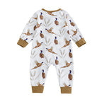 Lioraitiin Newborn Baby Boys Rompers Soft Bird Wheat Ear Pattern