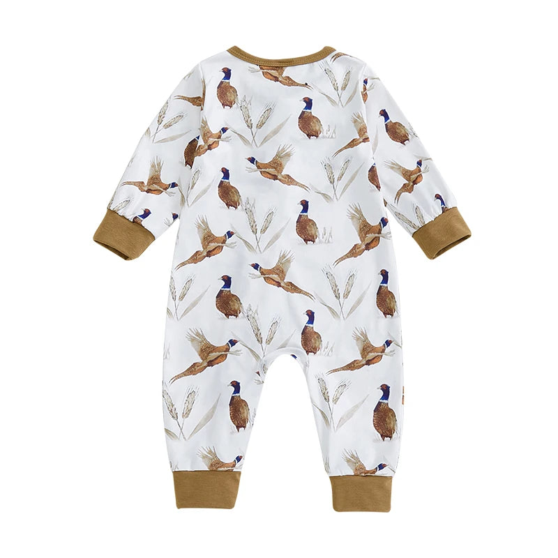 Lioraitiin Newborn Baby Boys Rompers Soft Bird Wheat Ear Pattern