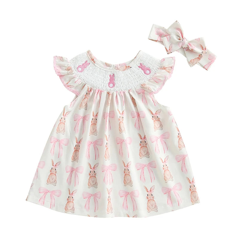 Lioraitiin Toddler Girls Dress Rabbit/Easter Eggs Print Fly Sleeve