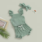 Lioraitiin 0-18M Toddler Girls 3Pcs Fly Sleeve Solid Romper Tops