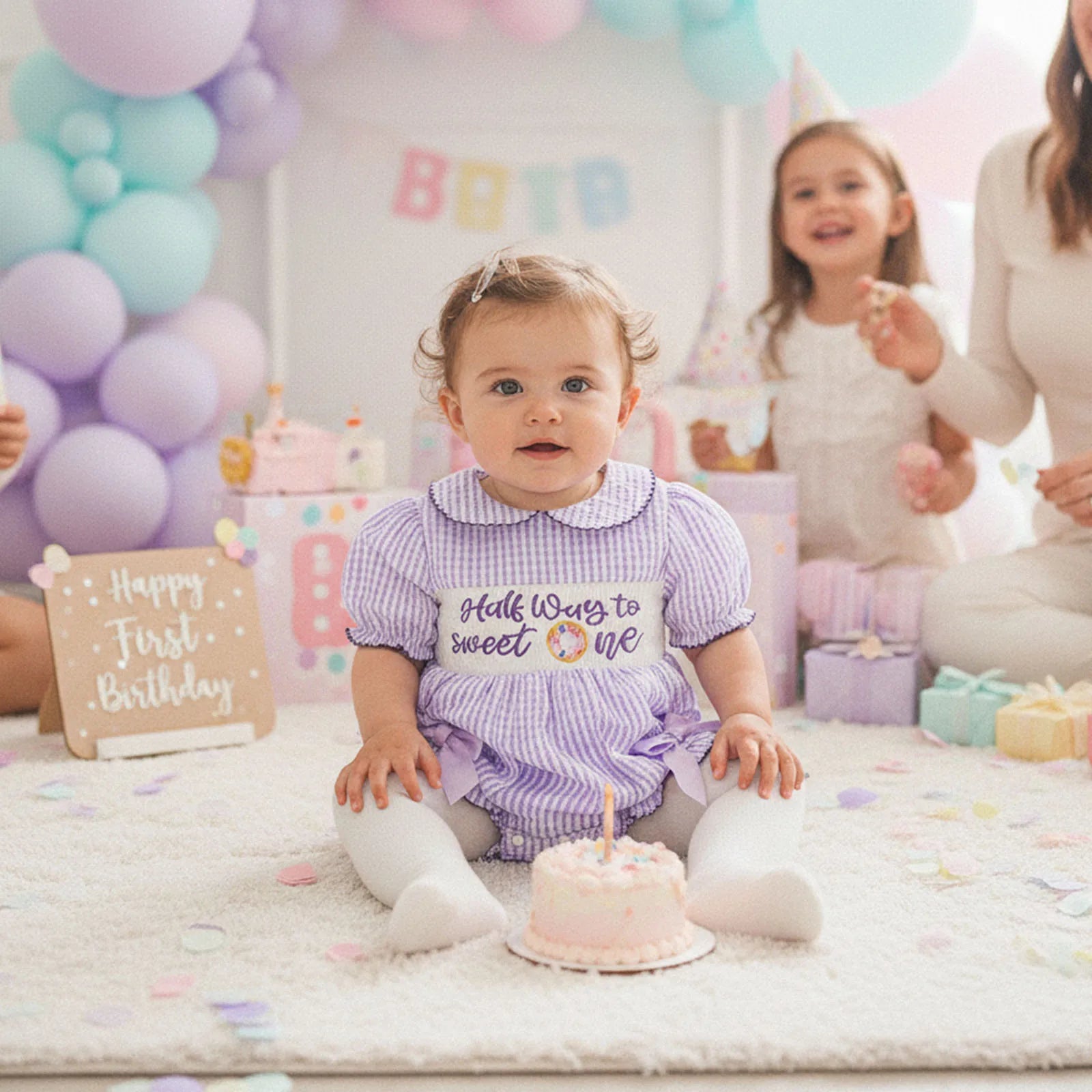 Lioraitiin Baby Girls Birthday Romper Plaid Print Letter Donut