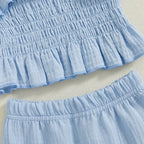 Lioraitiin Toddler Girl Set Sleeveless Smocked Lacing Strap Camisole