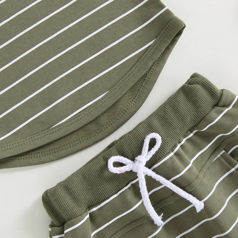Lioraitiin 0-4Years Kids Baby Boy 2Pcs Outfits Striped Sleeveless