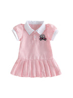 Lioraitiin Toddler Girl A Line Dress Plaid Print Lapel Short Sleeves