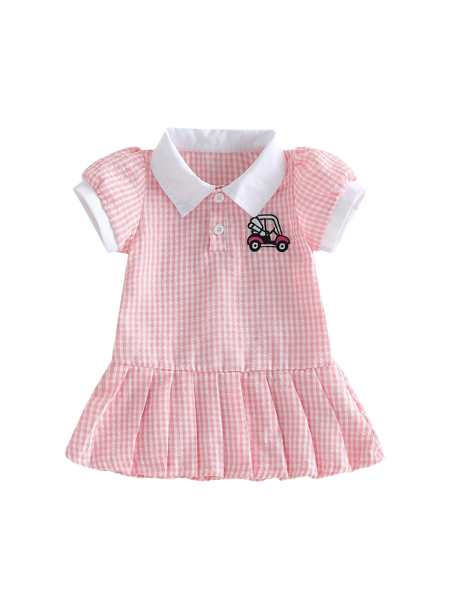 Lioraitiin Toddler Girl A Line Dress Plaid Print Lapel Short Sleeves