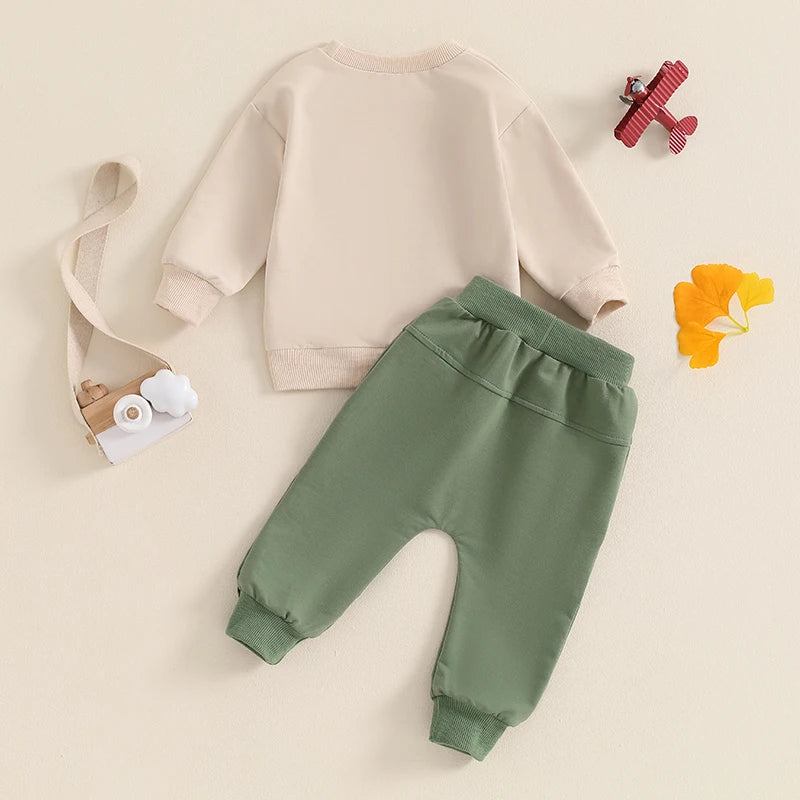 Lioraitiin Baby Boy Outfits Long Sleeve Tractor Letter Print Tops +