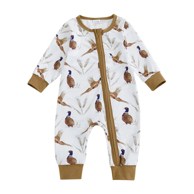 Lioraitiin Newborn Baby Boys Rompers Soft Bird Wheat Ear Pattern