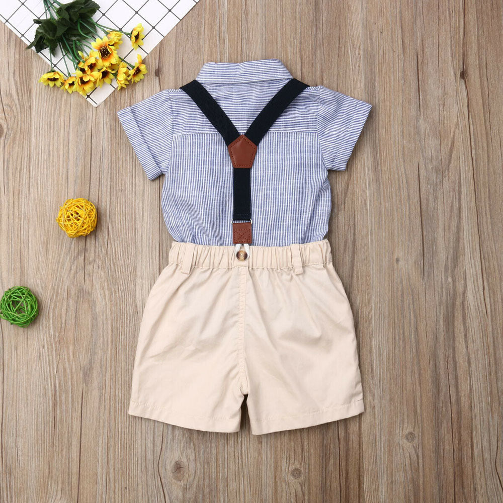 Lioraitiin Newborn Boys Stripe Short Sleeve Gentleman 2PCS Set Romper