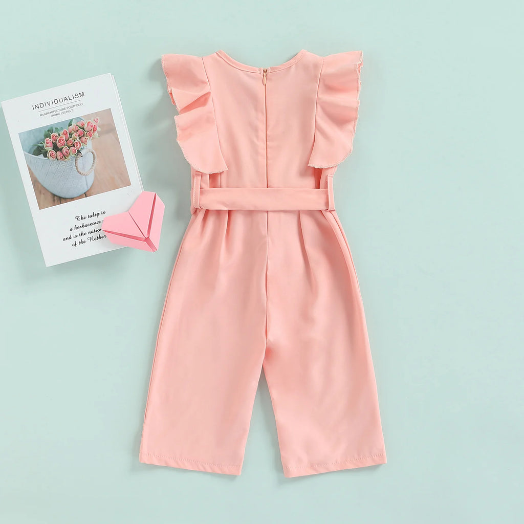 Lioraitiin 1-6Years Toddler Baby Girl Romper Off Shoulder Solid Pink