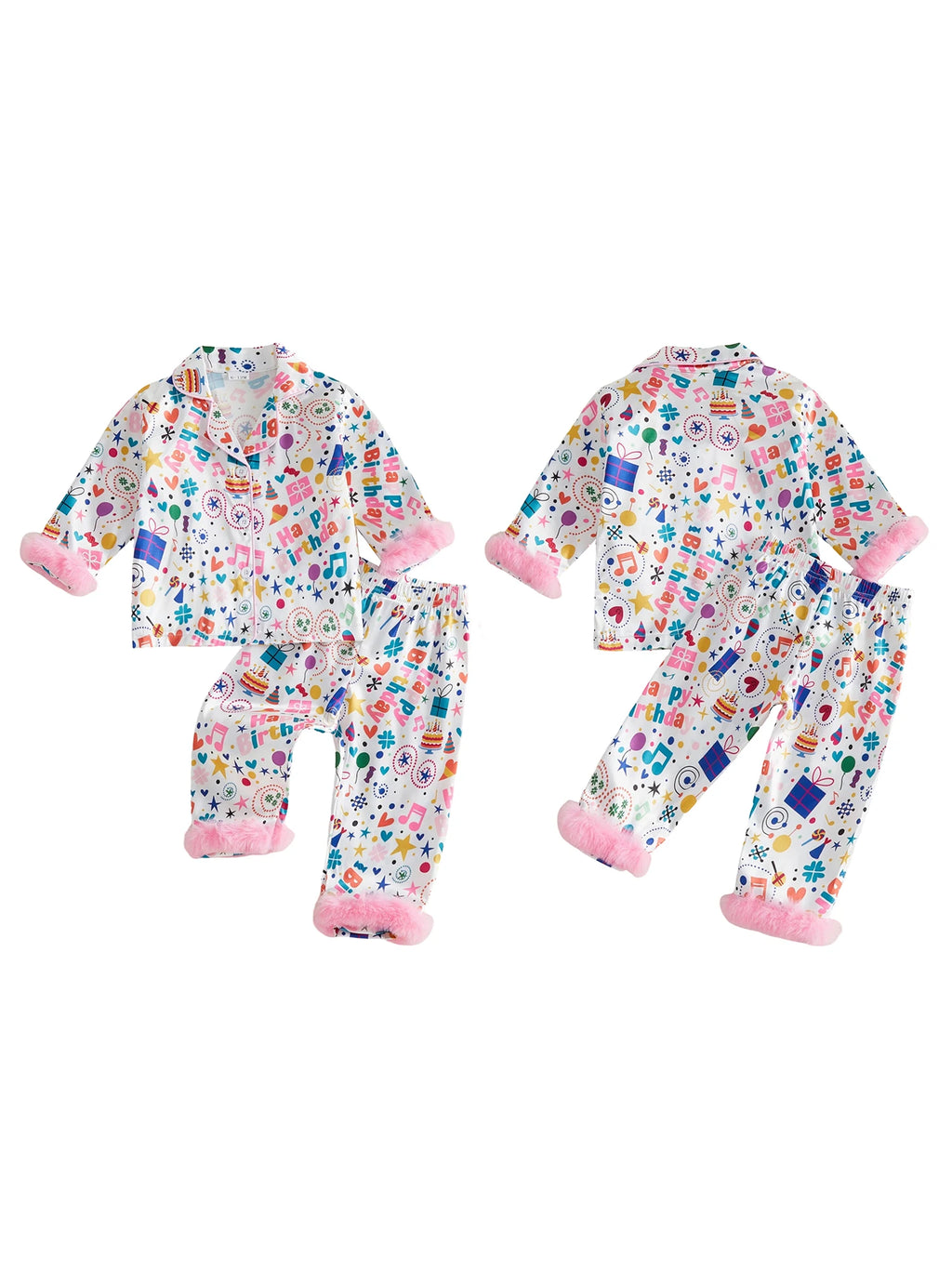 Toddler Girls Birthday Pajamas Set Long Sleeve Cartoon Print Fur