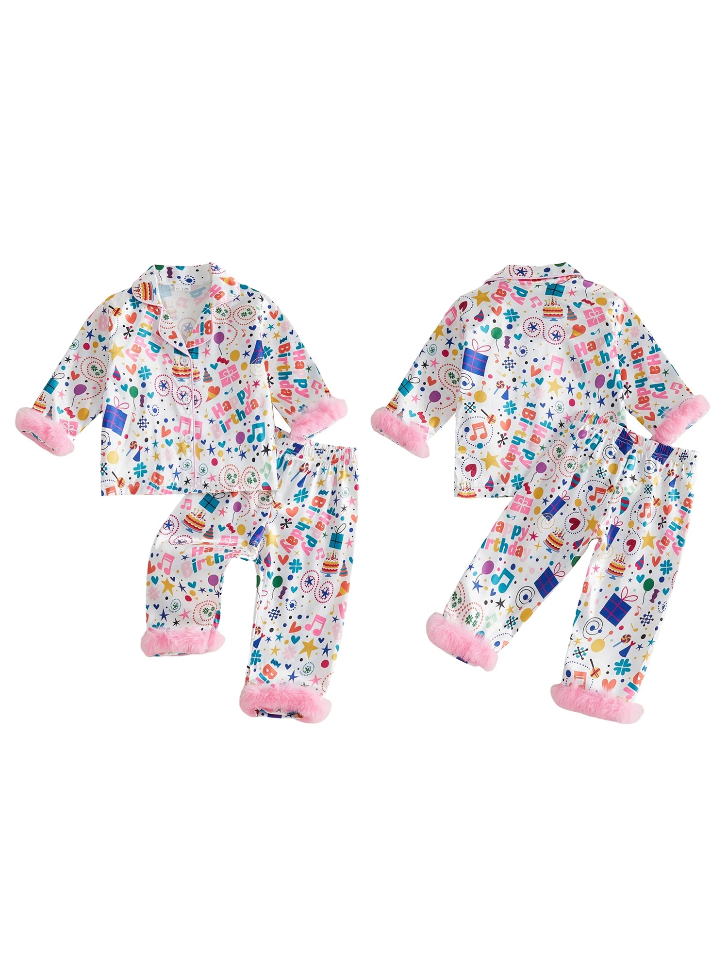 Toddler Girls Birthday Pajamas Set Long Sleeve Cartoon Print Fur