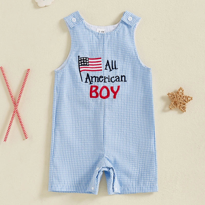 Lioraitiin Baby Boy 4th of July Romper Star Letter Striped Sleeveless