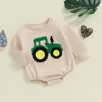 Lioraitiin Baby Girls Boys Romper Long Sleeve Crewneck Tractor