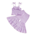 Lioraitiin Toddler Girl Set Sleeveless Smocked Lacing Strap Camisole