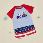 Lioraitiin Baby Boys Patriotic Outfits Tractor Embroidery Short