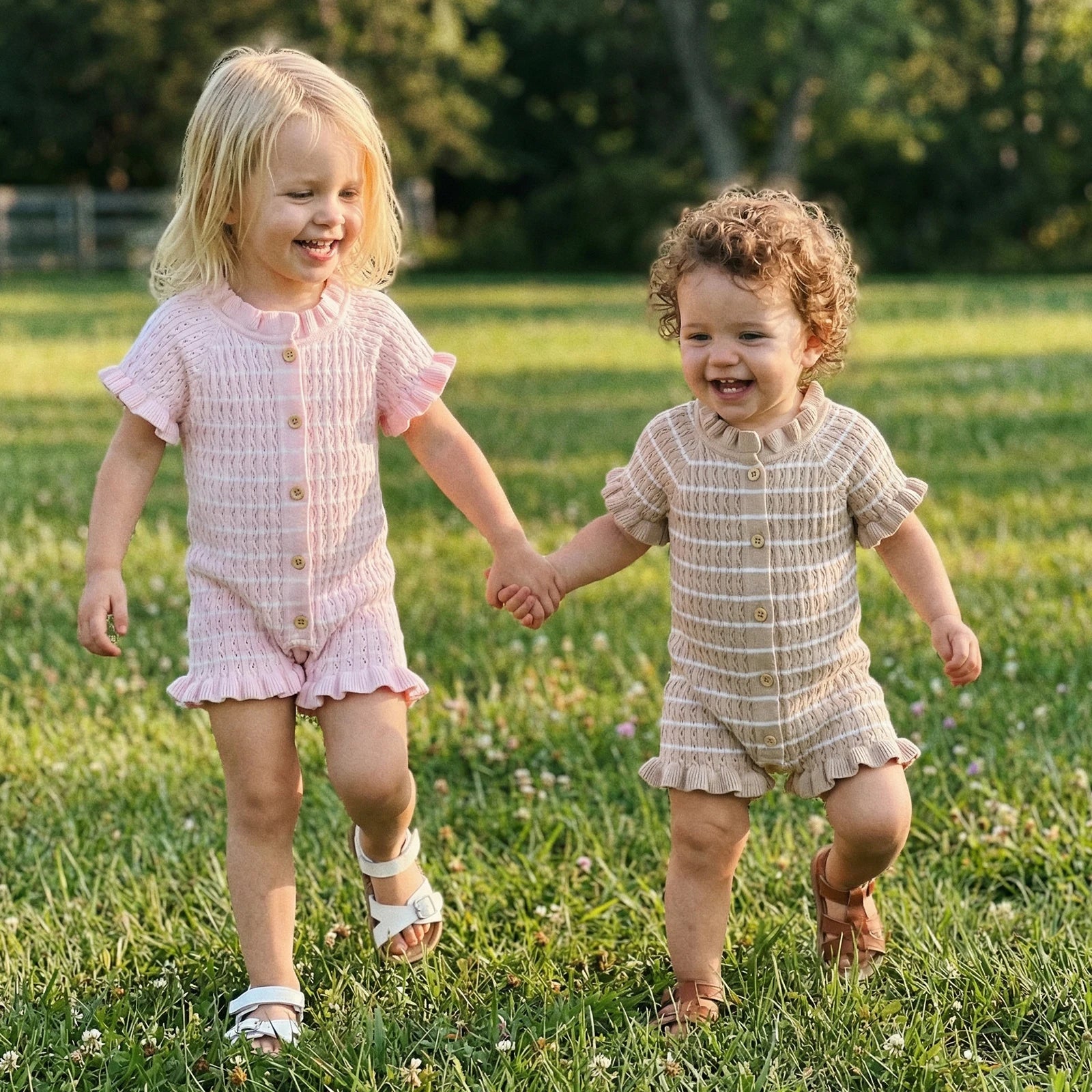 Lioraitiin Newborn Baby Girl Knit Romper Ruffle Trim Short Sleeve