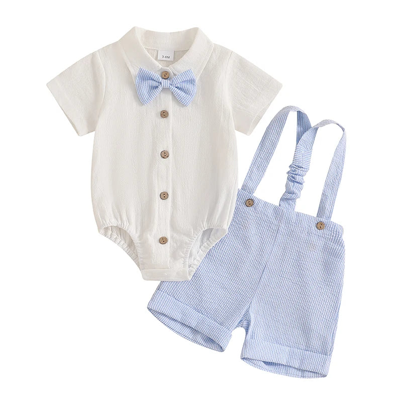 Lioraitiin Baby Boy Gentleman Outfit Solid Color Short Sleeve Lapel