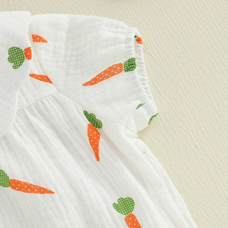Lioraitiin Baby Girls Rompers Easter Carrot Print Doll Collar Short