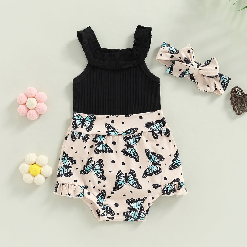 Lioraitiin 0-18M Infant Baby Girls Shorts Set Sleeveless Romper