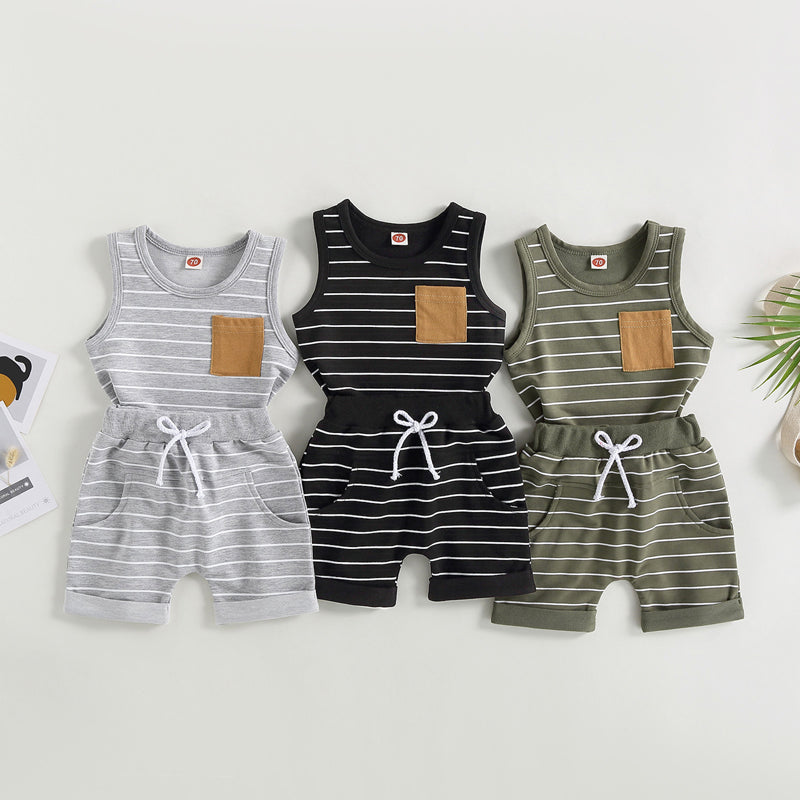Lioraitiin 0-4Years Kids Baby Boy 2Pcs Outfits Striped Sleeveless