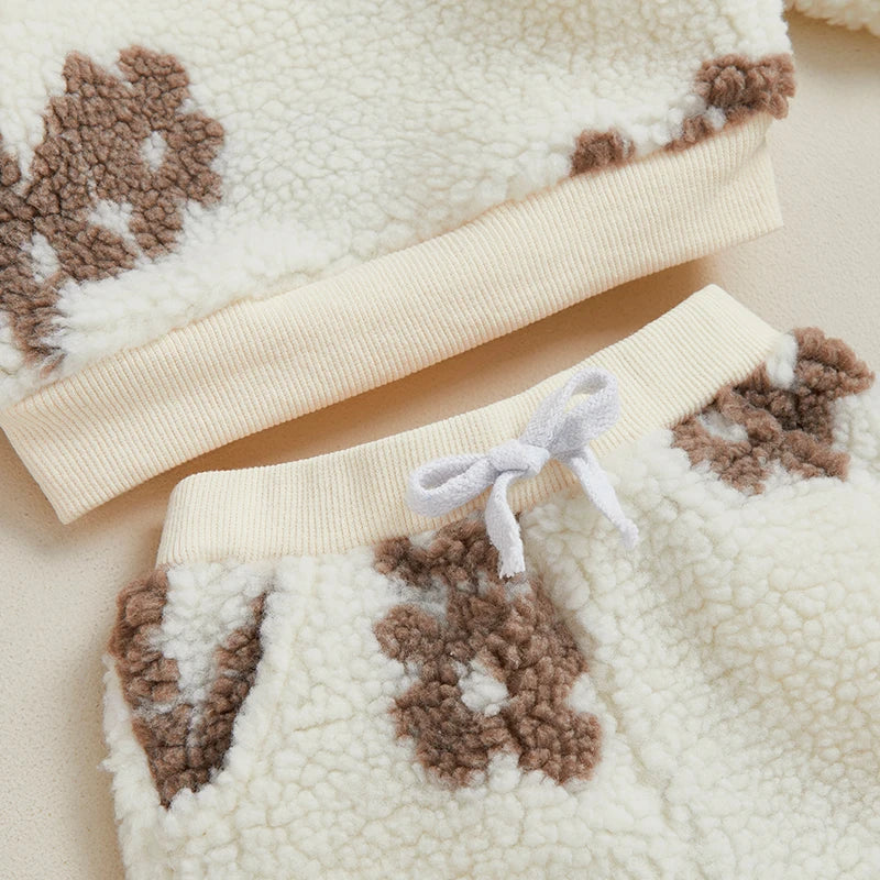 Lioraitiin Toddler Girls Outfits Floral Pattern Fuzzy Long Sleeve
