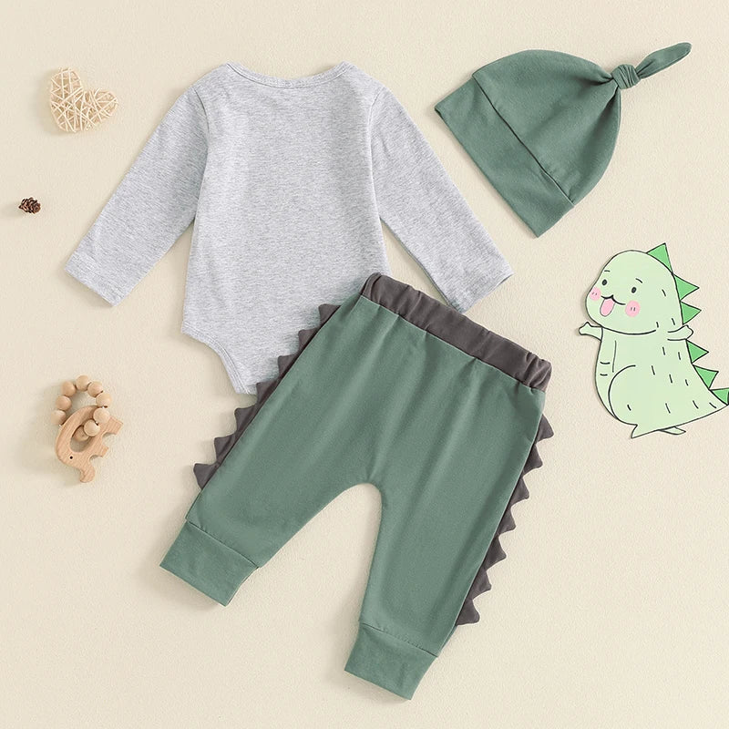 Lioraitiin Baby Boys Outfit, Long Sleeve Crew Neck Dinosaur Print