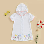 Lioraitiin Kid Girl Hooded Beach Coverup Floral Embroidery Loose Fit