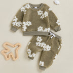Lioraitiin Toddler Girls Outfits Floral Pattern Fuzzy Long Sleeve
